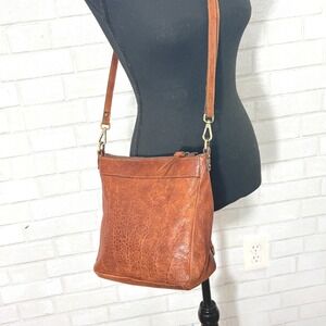 Maxon Italian Leather Crossbody Bag Pebbled Classic Boho Western Rustic Minimal